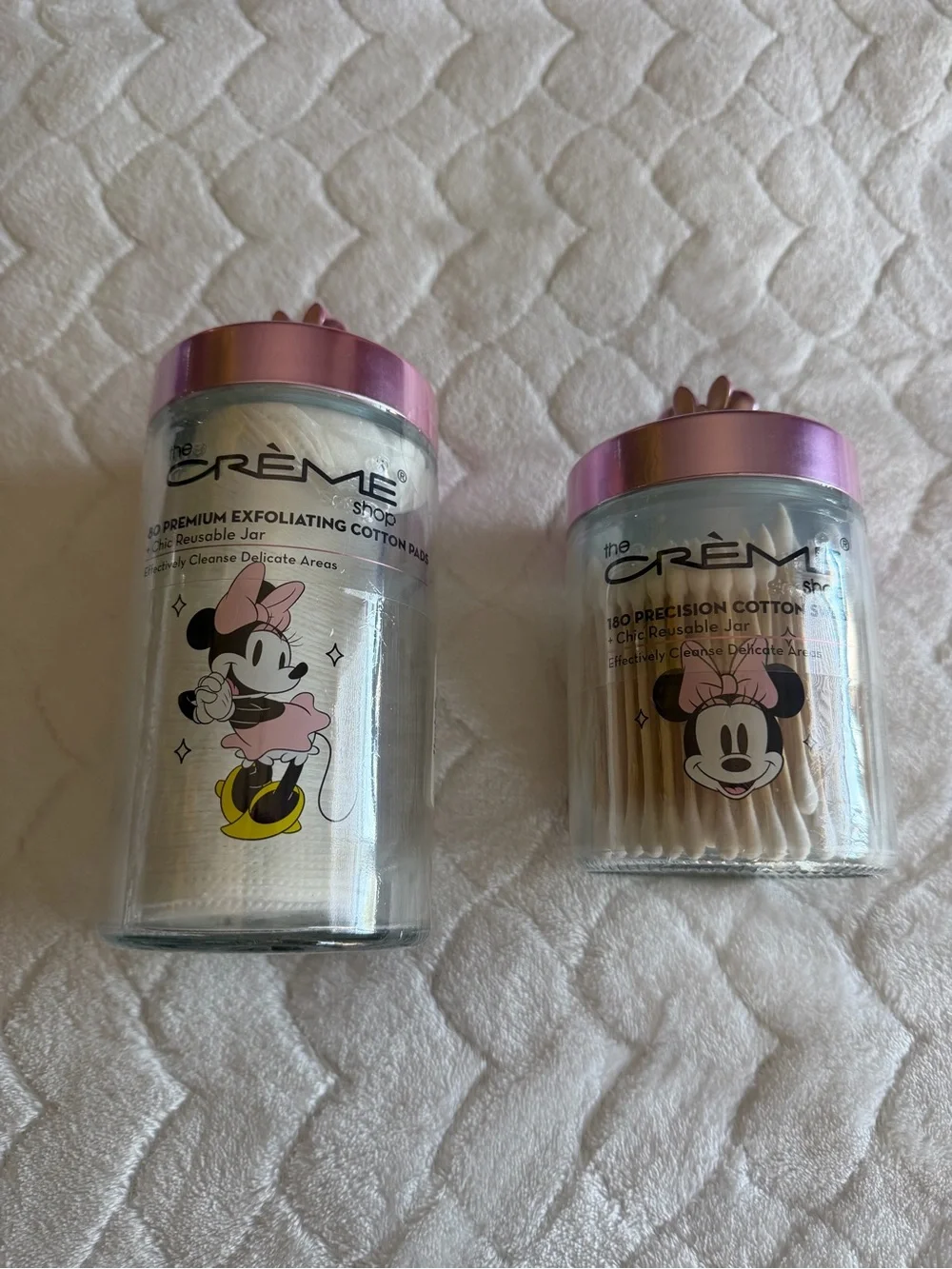 The Crème Shop Minnie Mouse Pink Cotton Swab & Pad Jars